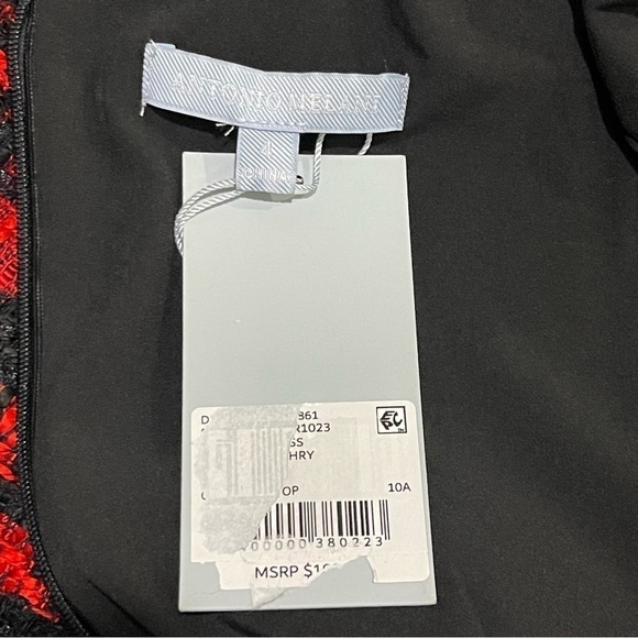 ANTONIO MELANI Irine Tweed Feather Sleeveless Sheath Dress Red Black Size 4 NEW - Picture 10 of 11